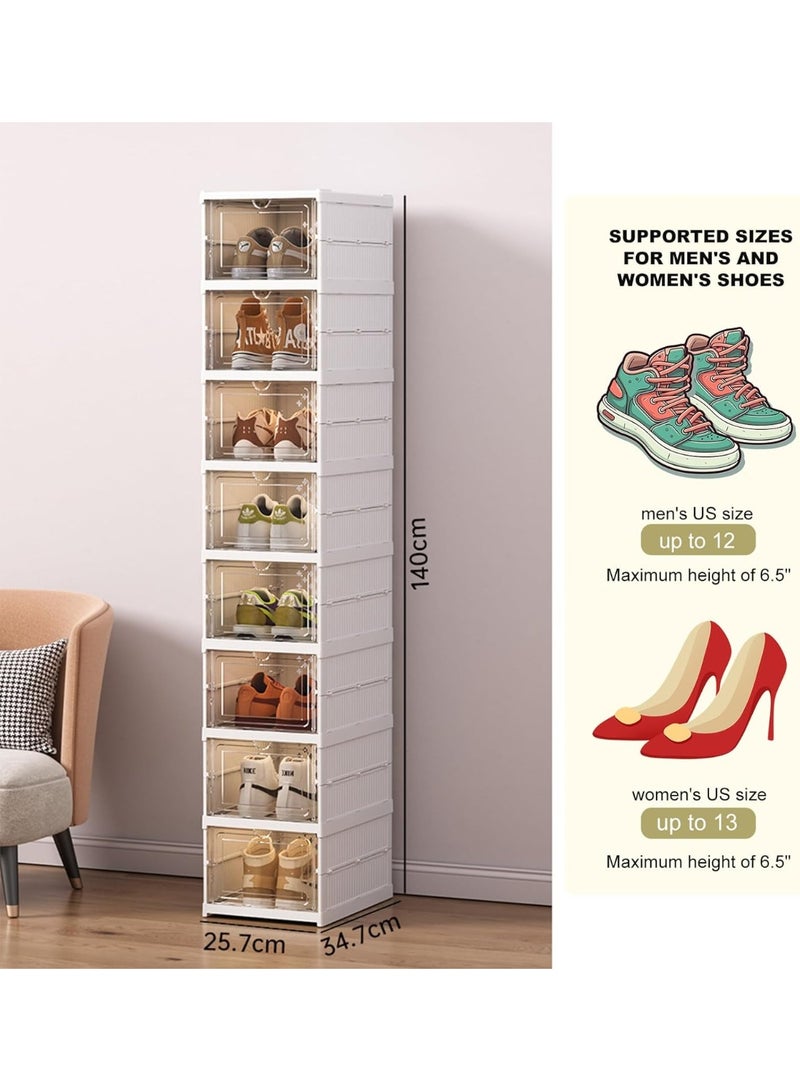 DubaiGallery Plastic Shoe Box Organizer Cabinet, 8 Tier Stackable Shoe Storage Unit, Transparent Drawer Design, Space Saving Vertical Rack, Minimalist Home Storage Solution for Shoes and Accessories - Image 2
